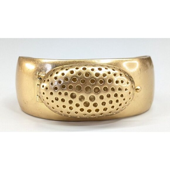 Tom Binns LH Chunky Gold Tone Cuff Caged Fragrance / Locket Bracelet
